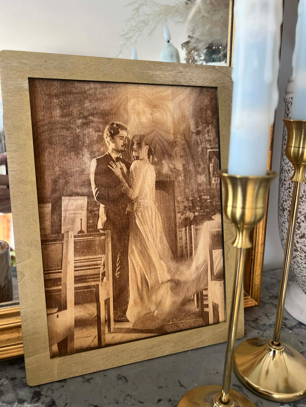 Tableau Photo Personnalisé gravé sur bois — Souvenir unique