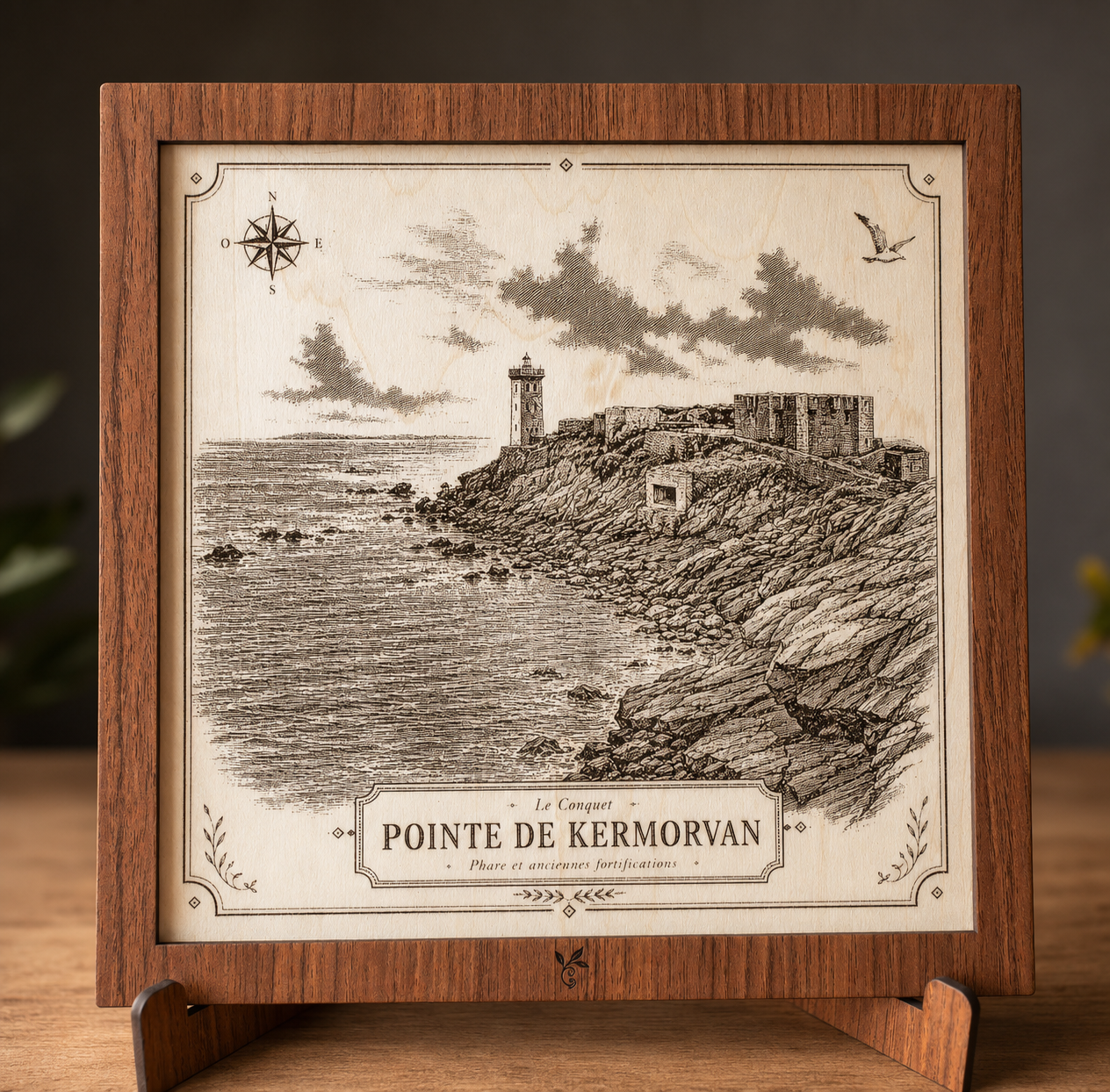 Pointe de Kermorvan – Le Conquet | Tableau en bois gravé d’après photographie