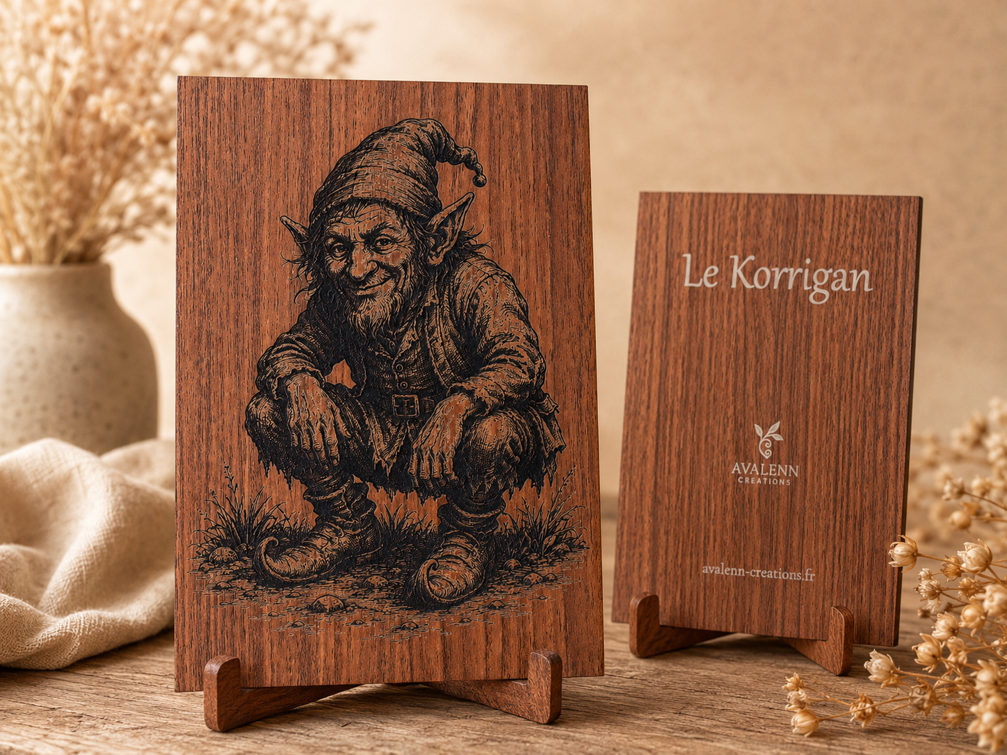 Le Korrigan – Tableau gravé sur bois, légende bretonne