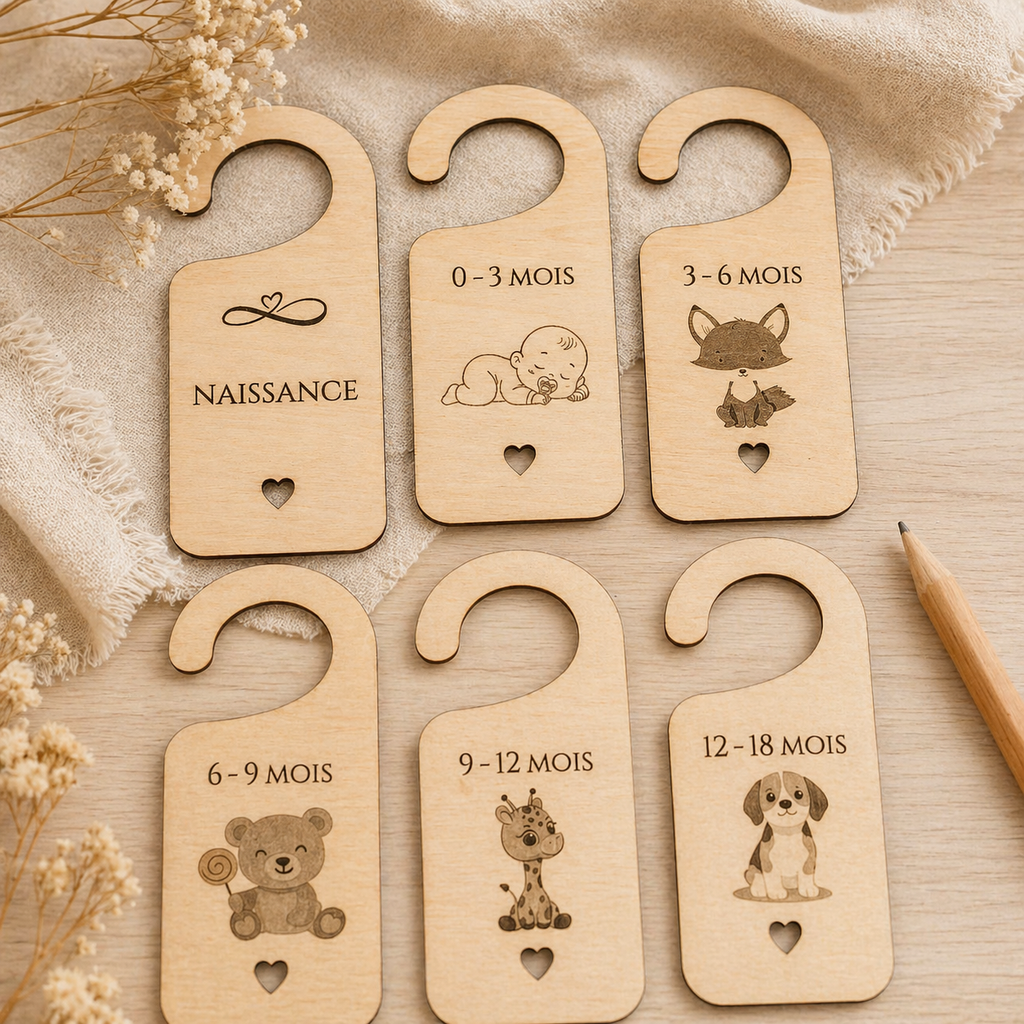 Séparateurs de Dressing Bébé en Bois — Lot de 6 | Naissance à 18 mois