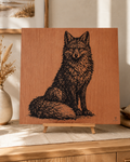 Tableau renard réaliste gravé sur bois – 30 x 30 cm