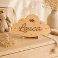 Plaque prénom nuage personnalisée en bois – Décoration chambre bébé garçon