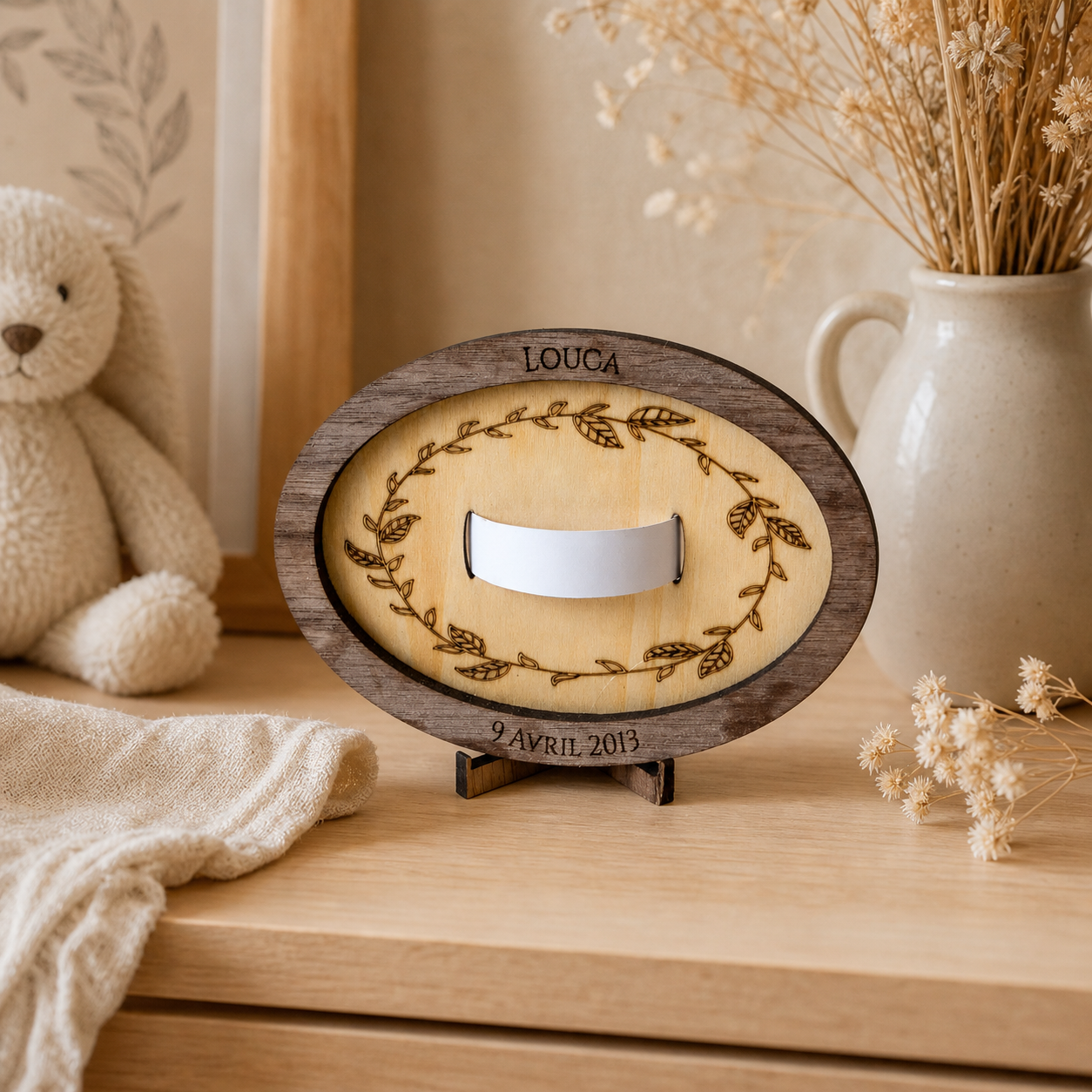 Cadre bracelet naissance personnalisé en bois – Souvenir bébé