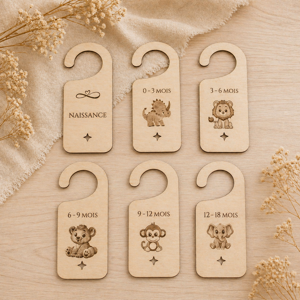 Séparateurs de Dressing Bébé en Bois — Lot de 6 | Naissance à 18 mois