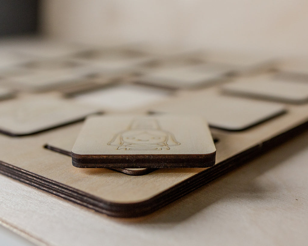 Memory en bois – Jeu de mémoire artisanal Montessori – Nature & bord de mer
