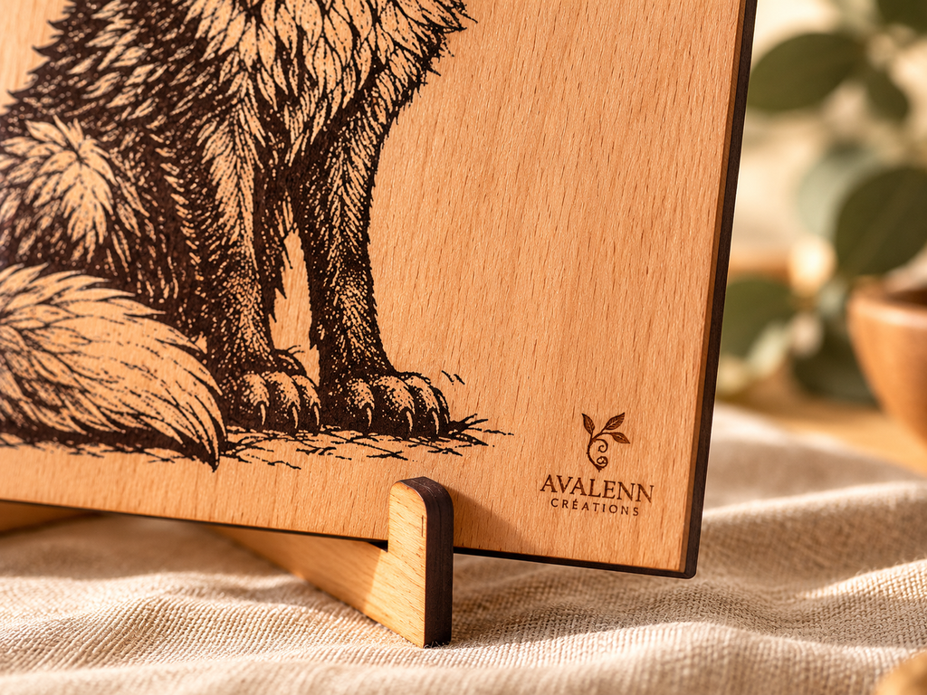 Tableau Cerf gravé sur bois – Décoration artisanale 30 × 30 cm - Avalenn Créations
