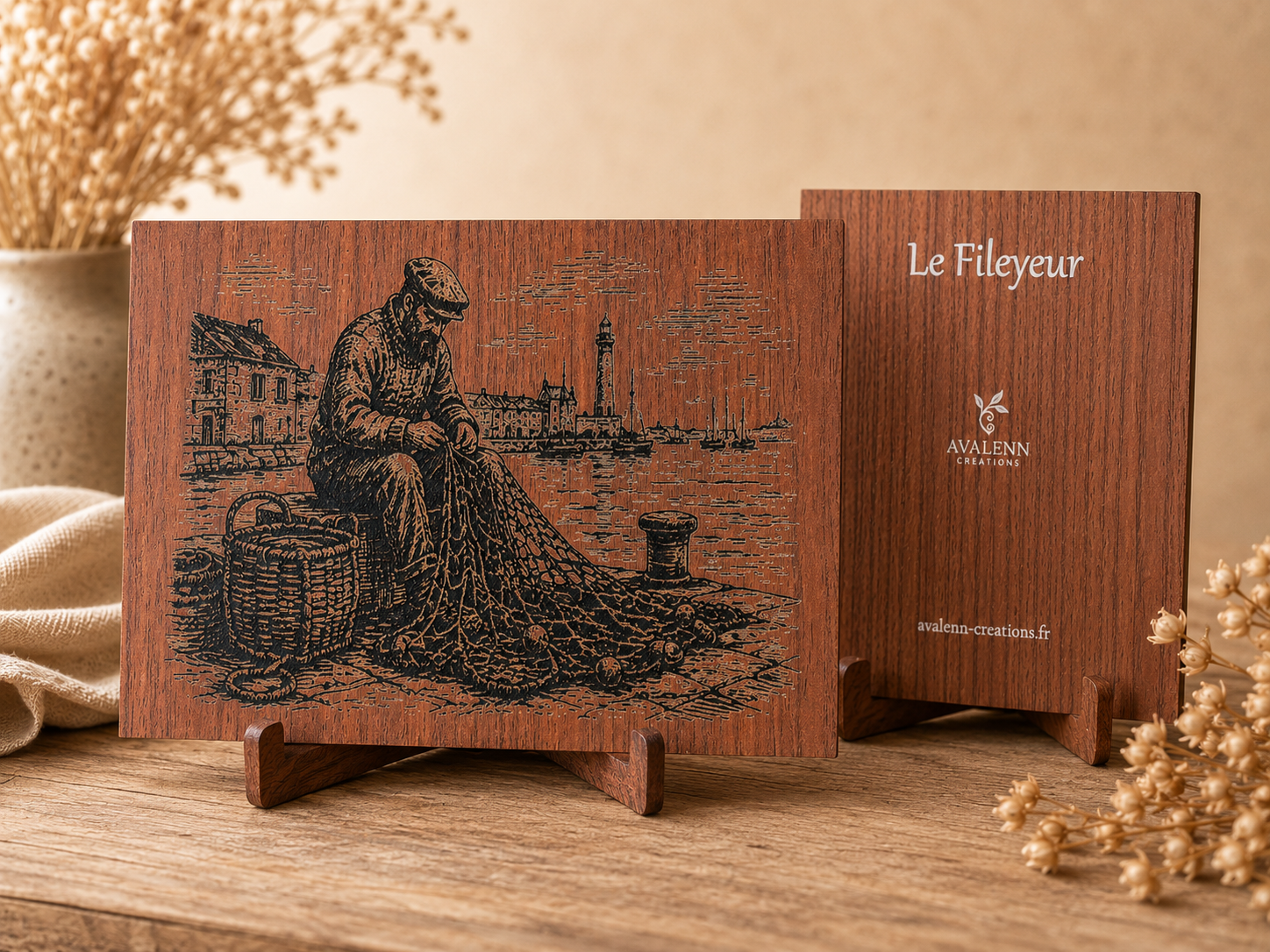 Le Fileyeur – Tableau gravé sur bois, patrimoine maritime breton
